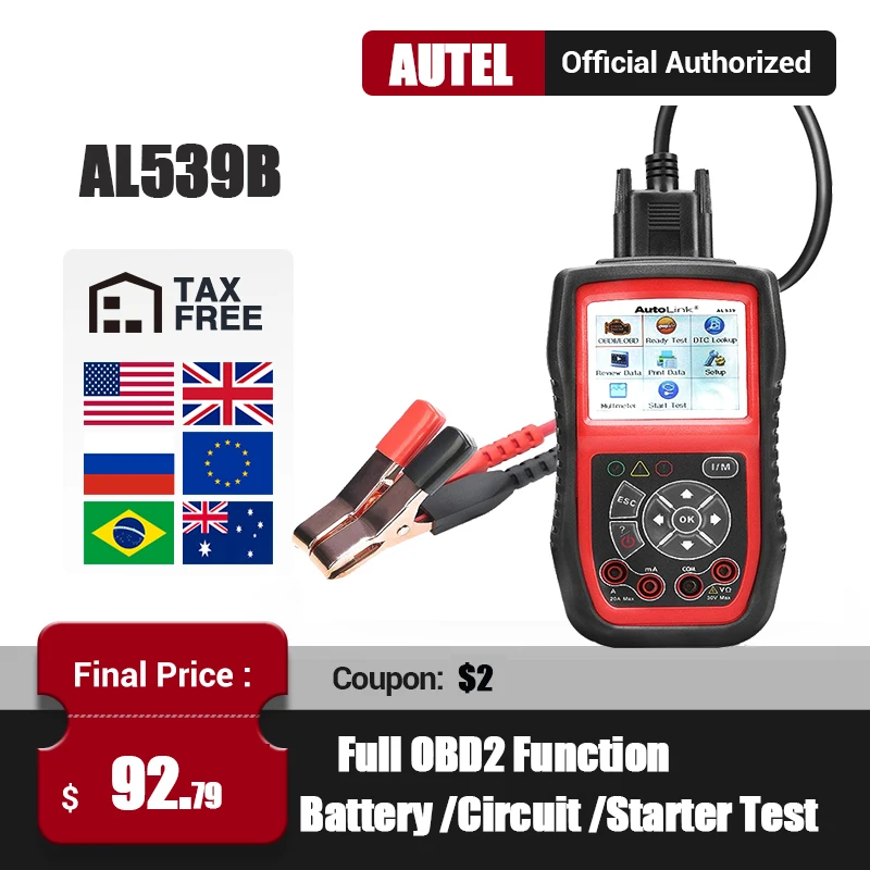 Autel AL539B OBD2 Scanner Automotive Scanner Electrical Test Tool For Car OBD2 Diagnostic Tool EOBD OBD 2 Code Reader PK AL539