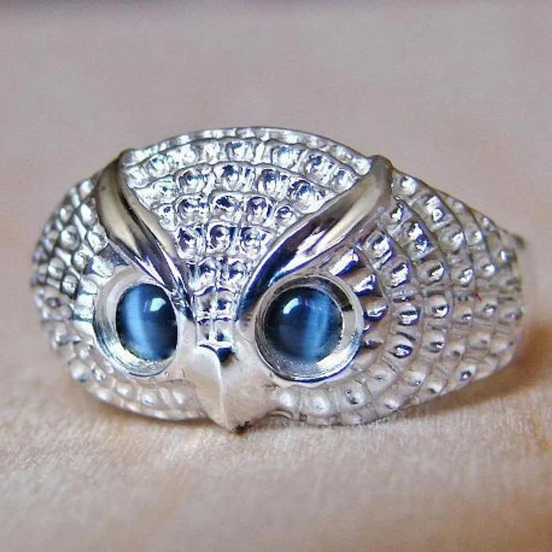 Fashion Silver Color Cute Owl Ring Blue Crystal Finger For Men Women Rock Punk Party Delicate Jewellery Accessories Gift | Украшения и