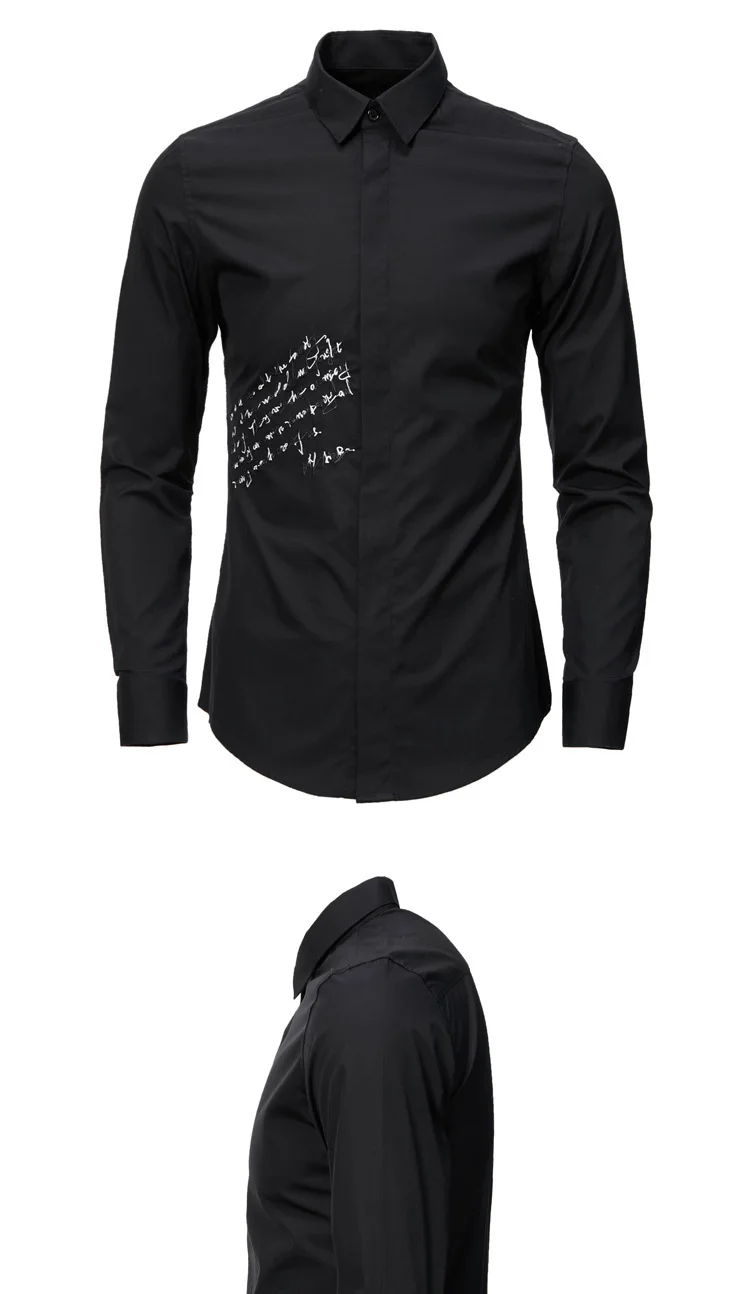 Брендовые мужские рубашки с длинным рукавом Slim Chemise homme сплошной цвет буквы вышивка рубашки для мужчин повседневные деловые мужские рубашки