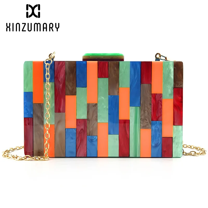 Evening Bags for women Fashion Colorful Geometric lattice acrylic Patchwork Party Clutch bag Female Messenger bags prom | Багаж и сумки
