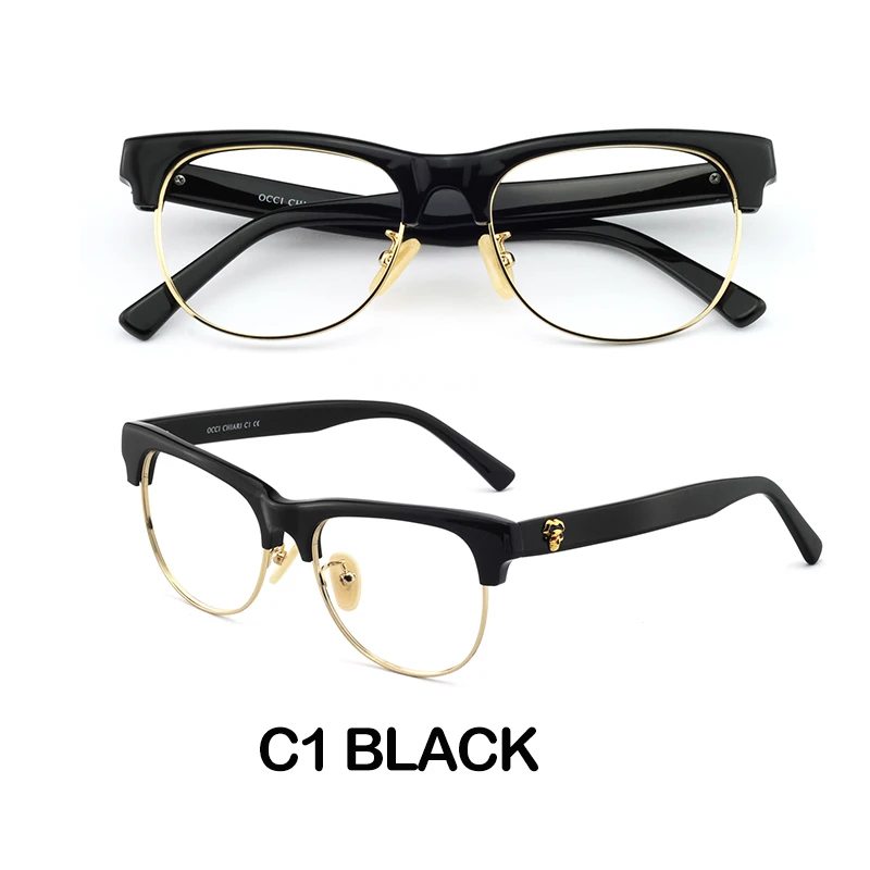 C1 black Женские круглые очки, оправа, оптическая, по рецепту, для компьютера, близорукость, прозрачные очки, прозрачная металлическая оправа, светильник OCCI CHIARI BAUSO - Цвет оправы: C1 black