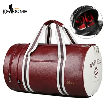 

PU Leather Gym Bag Fitness Patchwork Training Shoulder Handbag Sports Striped Women Men Travel Bags Tas Sac De Sporttas XA329D