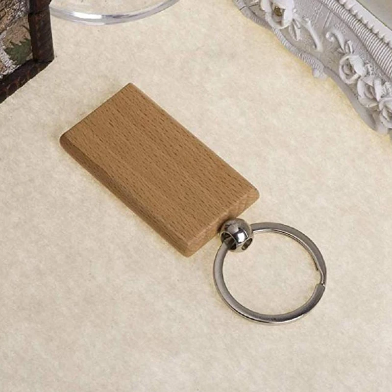 60Pcs Blank Rectangle Wooden Key Chain Diy Wood Keychains Key Tags Can Engrave Diy Gifts