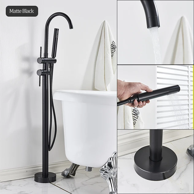 Freistehende Badewannenarmatur Mit Handbrause – ölgeriebene Bronze, Bodenstehend, 91 Cm Hoch