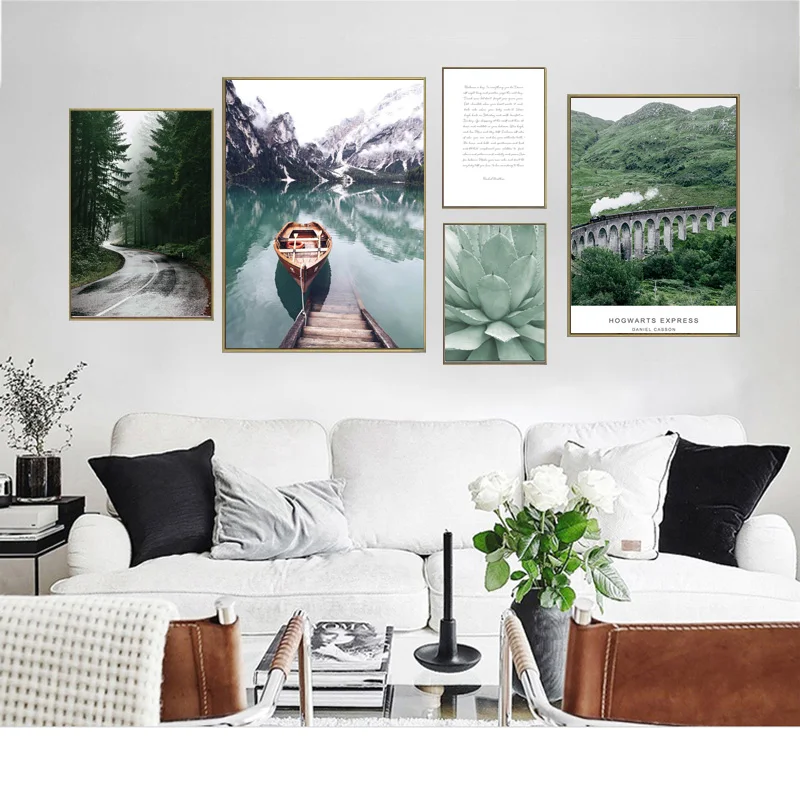 Scandinavian Boat Lake Canvas Poster Nature Nordic Style Landscape Wall Art Print Painting Decorative Picture Living Room Decor | Дом и сад