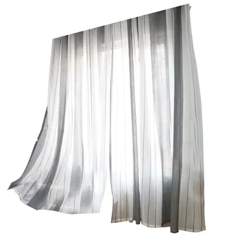 

Linen Window Sheer Vertical Stripe Window with Hooks Voile Curtains for Bedroom Living Room 100x250cm