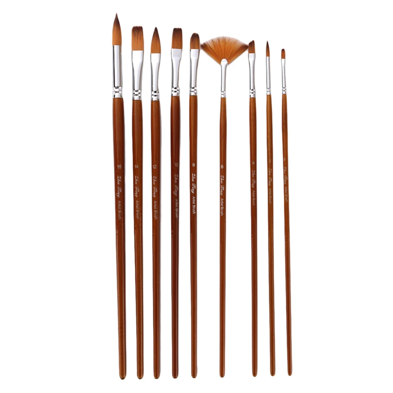 9Pcs Watercolor Paint Brushes Set Variety Style Short Rod Oil Nylon Hair Painting Brush Acrylic Painting Brush Pen Art Supplies