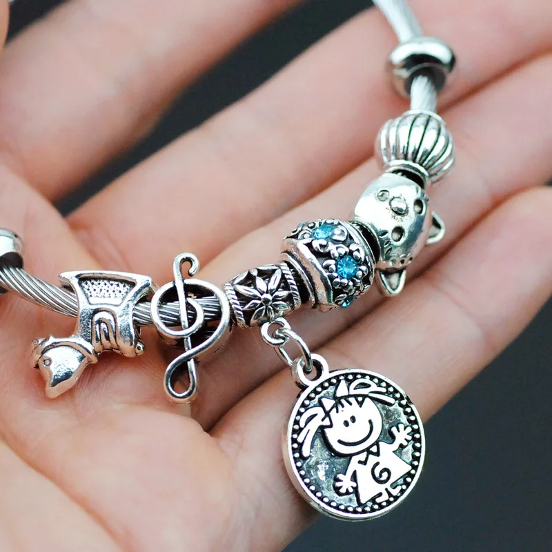 Тип нержавеющей стали катушки стальной проволоки бусины браслет Девушка звезда браслет твист открытие Регулируемый Кот браслет, стеклянные бусины