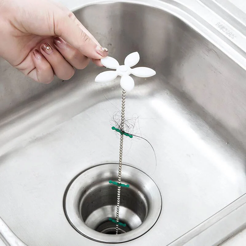 Инструмент для очистки канализационных крючков с цветком и цепочкой для удаления волос в раковине для кухни и ванной комнаты XSD88