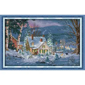 

Joy Sunday Handmade Cross Stitch Kit Snowy Night Of Christmas DMC 14CT Canvas Print Cross Stitch Set Home Decoration Send Gift