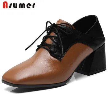 

ASUMER 2020 big size 42 women pumps genuine leather shoes mixed colors spring autumn square heel dress party shoes woman