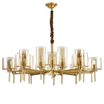 

Designer post-modern all-copper glass chandelier Nordic simple creative personality model room living room bedroom chandelier