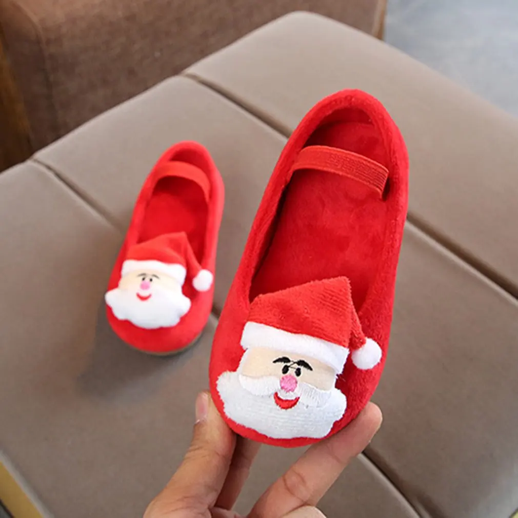 Cute Cartoon Winter 2018 Children princess shoes Christmas style velvet bean shoes antiskid Baby Girls Single shoes 14-18.3 cm