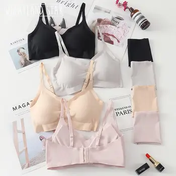 Seamless Bra & Brief Sets Back Closure Lingerie Sets Three Hook-and-eye Women Intimates Adjusted Straps Sexy Woman Lingerie 2020 pink back hook eye closure velvet bikinis sets
