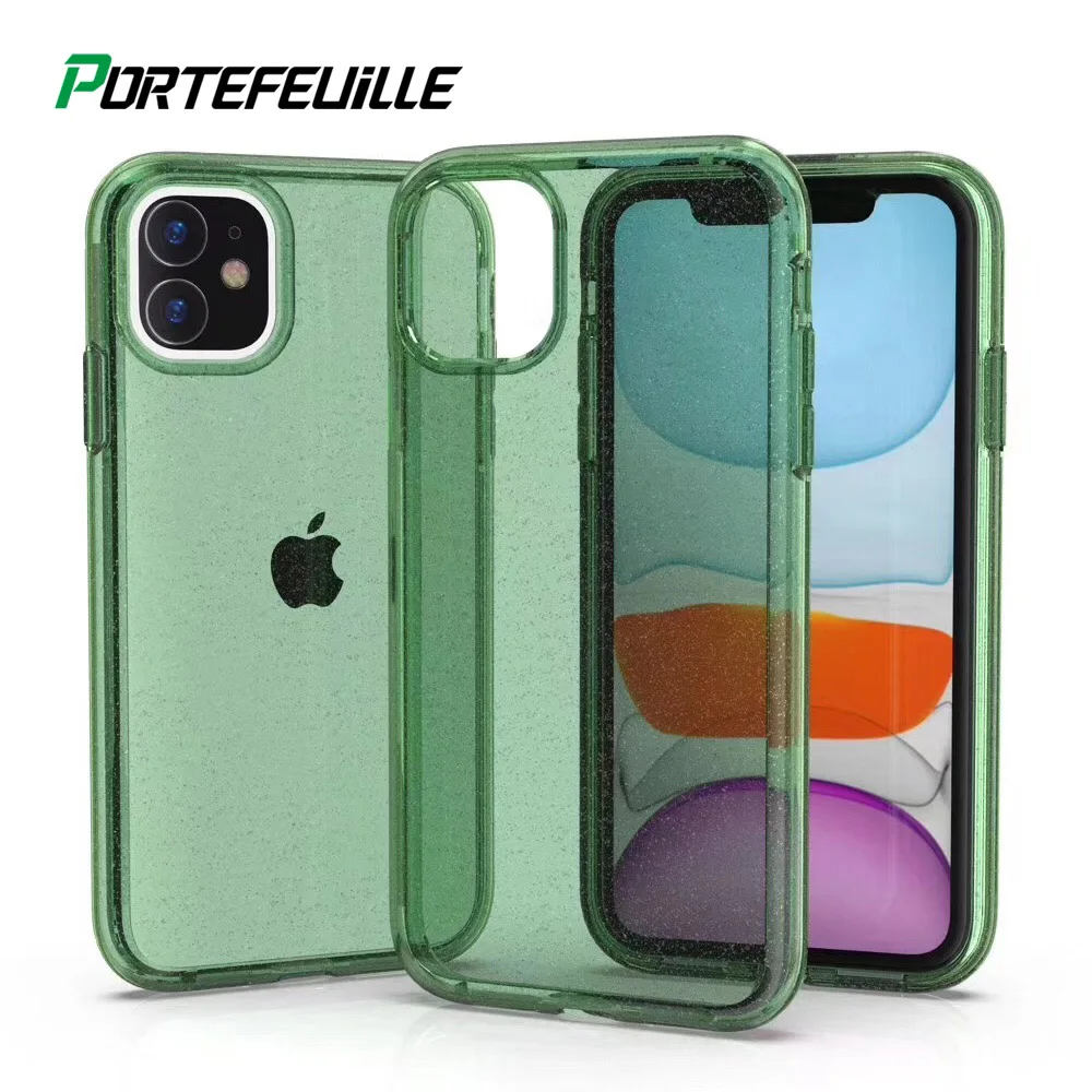 Прозрачный зеленый чехол с блестками для iPhone 11 Pro Max 7 6 8 Plus X XR XS SE 2020 6S