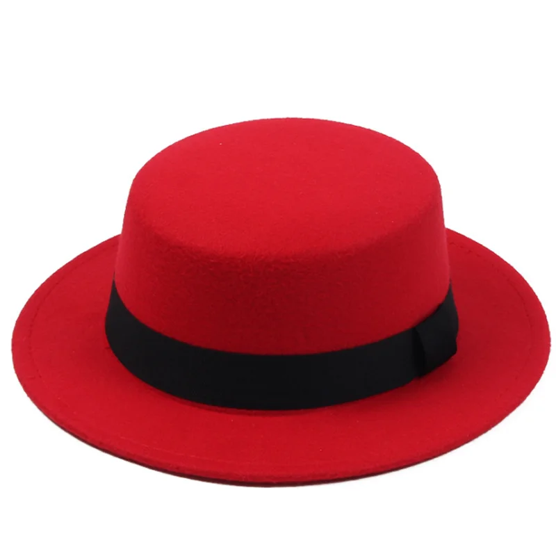 fedora cap 2021 New kids Classic Solid Color Felt Fedoras for boy Artificial Wool Blend Jazz Cap Wide Brim Simple Church Derby Flat Top Hat stetson stratoliner