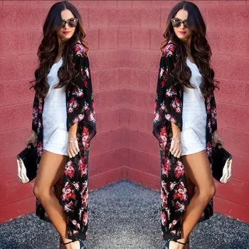 

Women Chiffon Kimono Beach Cardigan Bikini Cover Up Wrap Beachwear Floral Print Soft Summer Ladies Beach Cover Up Women