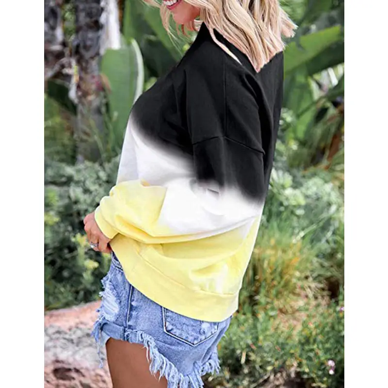 Womens Casual Gradient Long Sleeve T-Shirt Colorblock Block Tie Dye Printed Pullover 4