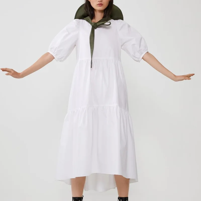 Белое платье для женщин Лето 2019 Новая мода Поплин материал Feminino Vestidos карманы