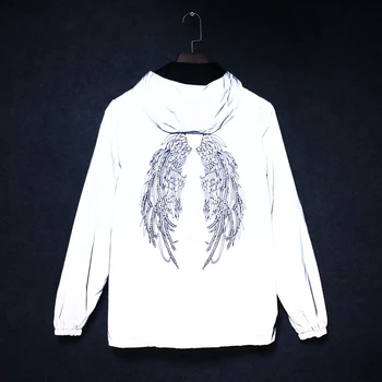 

RUELK New Fun Printing Fashion Reflective Coat Men And Women Hooded Men Hooded Jacket Casual Night Fluorescent Windbreaker S-2XL