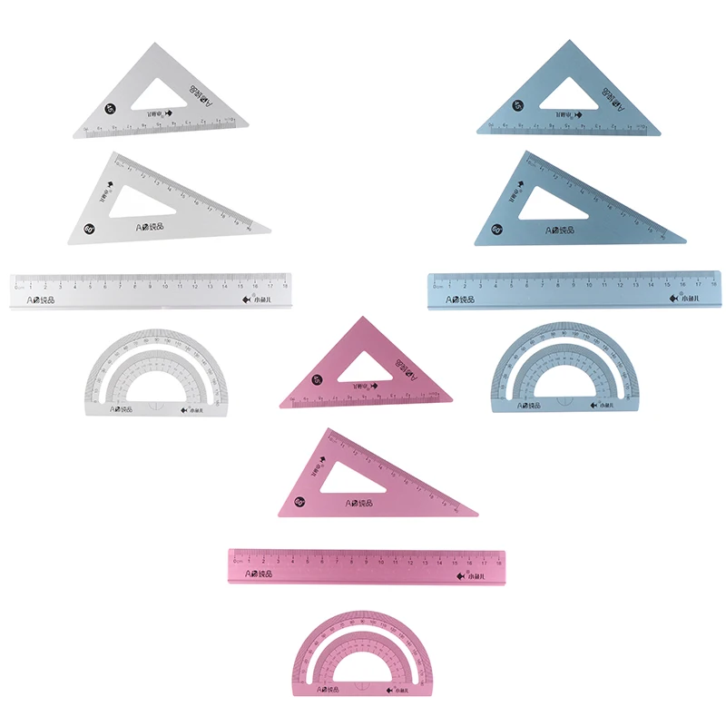Regla de dibujo de aleación de aluminio UV, 4 unids/set, regla triangular geométrica, transportador de recta, variedad de reglas