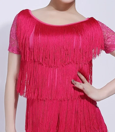 Short sleeve Латинский танец Топ трехслойная кисточка сшивание кружева рукава Сальса Танго ча Румба Самба танцы представление одежда DNV11902 - Цвет: Short sleeve