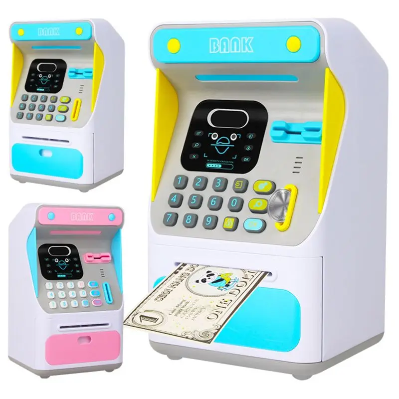 

Premium New Mini ATM Money Bank with Electronic Lock Face Recognition Auto Scroll Paper Money & Coin For Kids Teens Boys Girls