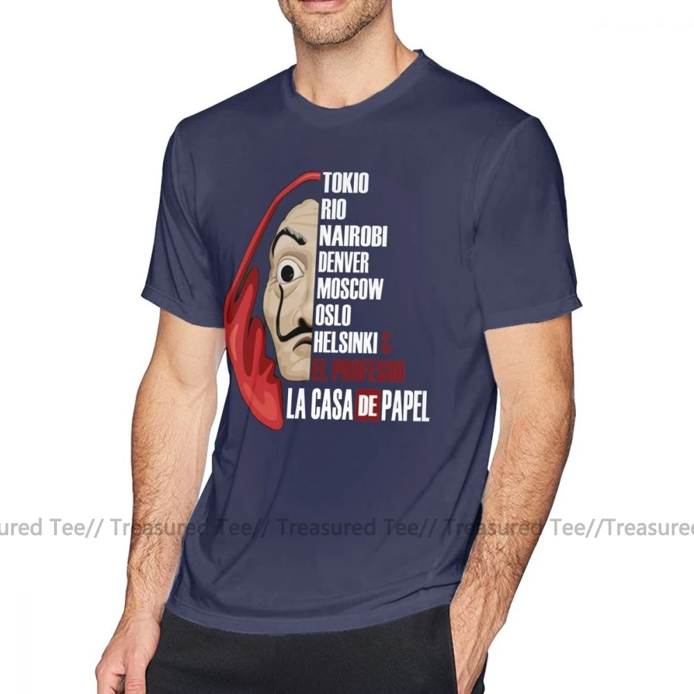 Money Heist футболка La Casa De Papel футболка Милая Мужская футболка уличная одежда хлопковая Футболка с принтом и короткими рукавами - Цвет: Navy Blue