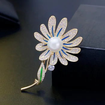 

Luxury Sunflower Brooch Crystal Rhinestone Brooches Wedding Jewelry Fashion Flower Enamel Pins Broach Decor Dress Sash Broches