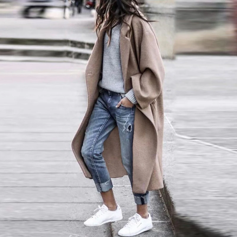 Winter Elegant Women Jacket Solid Color Lapel Coat