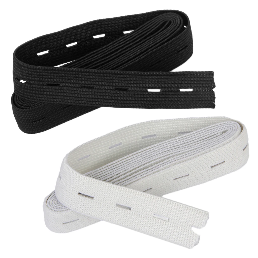 2x White+Black Sewing Button Hole Elastic Stretch Tape Extand Trim 1.5mx2cm