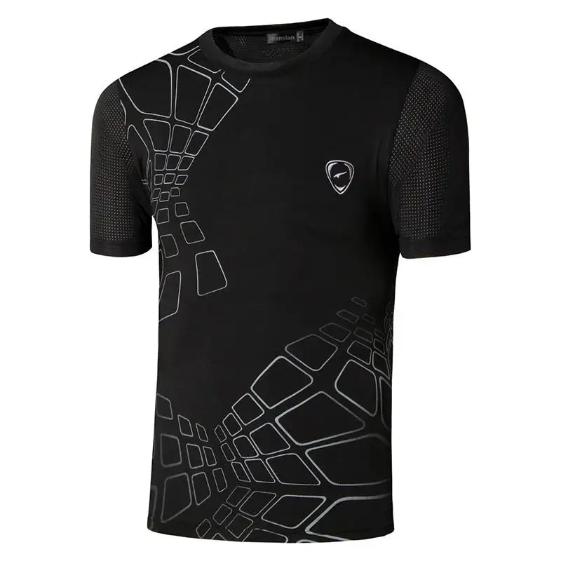 Jeansian Мужская Спортивная футболка, топы для тренажерного зала, фитнесс пробежки, футбол, короткий рукав, сухая посадка, LSL017 Black2