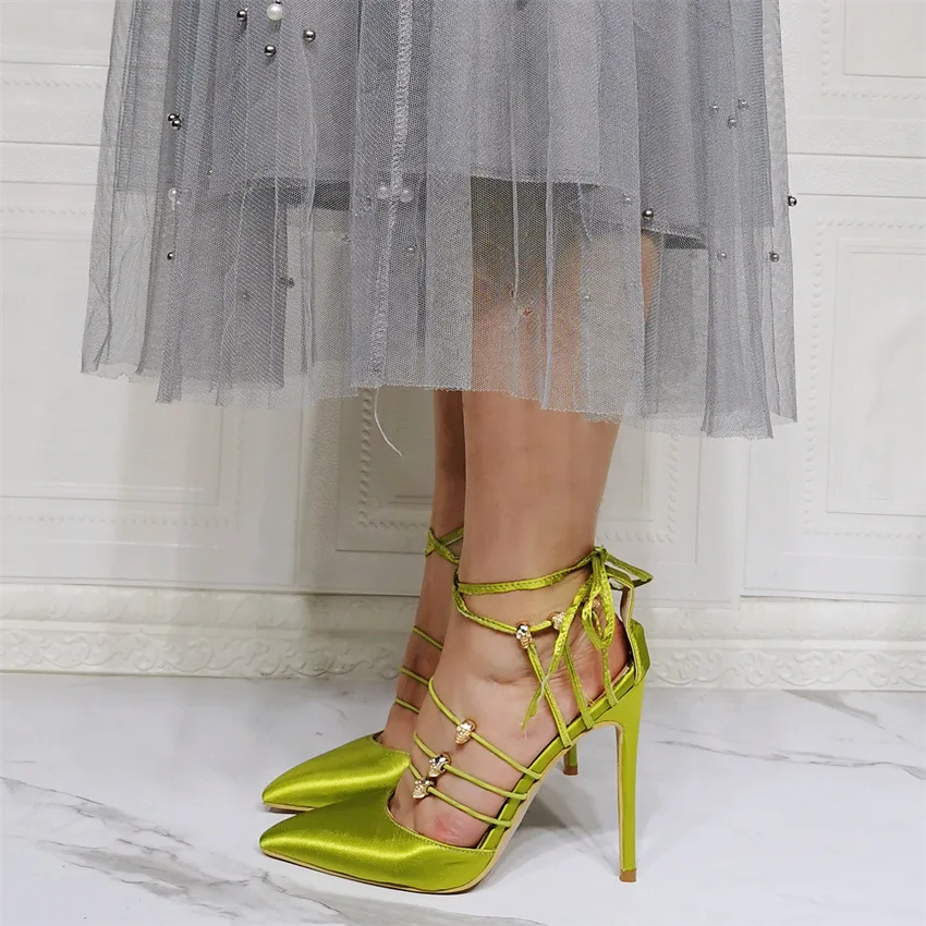 Kolnoo New Handmade Ladies High Heels Pumps Crisscross Shoelace Real Pictures Party Prom Dress Shoes Evening Club Fashion Shoes