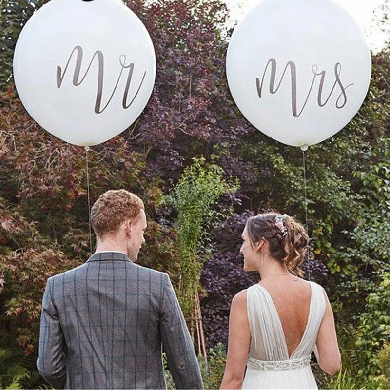 36-Inch Round White Print Mr&Mrs Balloons Wedding Valentine'S Day Party Decoration Single Party Big Thick Latex