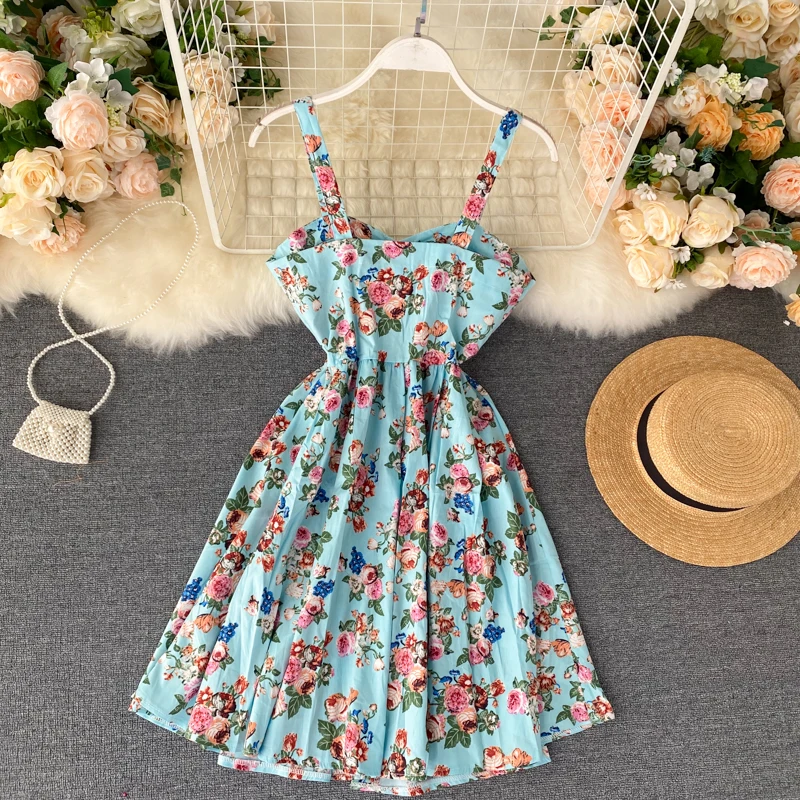 Boho 2021 Цветочный принт в винтажном стиле спагетти ремень Лето мини короткое