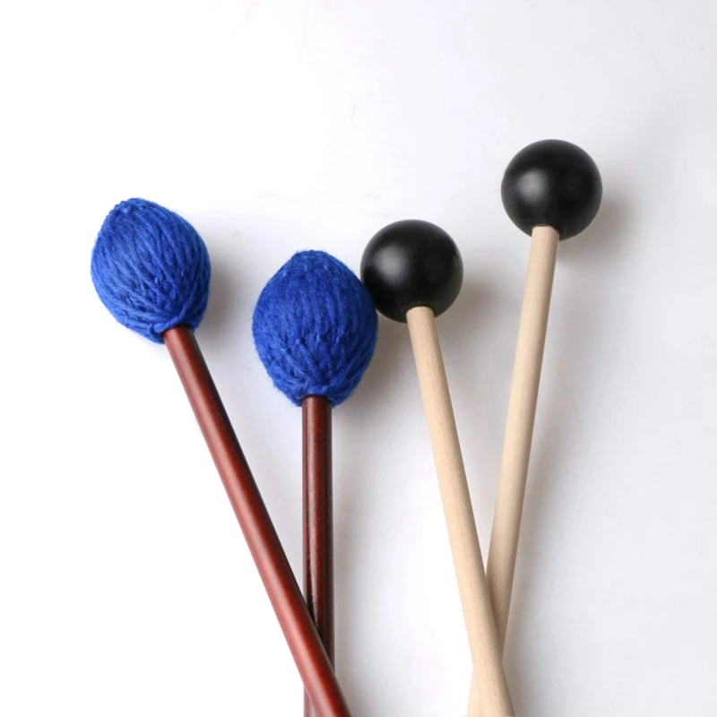 1 Pair Medium Hard Yarn Head Marimba Mallets and 1 Pair Rubber Mallets Sticks with Wood Handle for Percussion Bell Glockenspiel