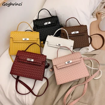 

Woven Bag Women Fashion Shoulder Handle Bag PU Leather Solid All-match Popular Office-ladies Texture Simple Vintage Ulzzang Chic