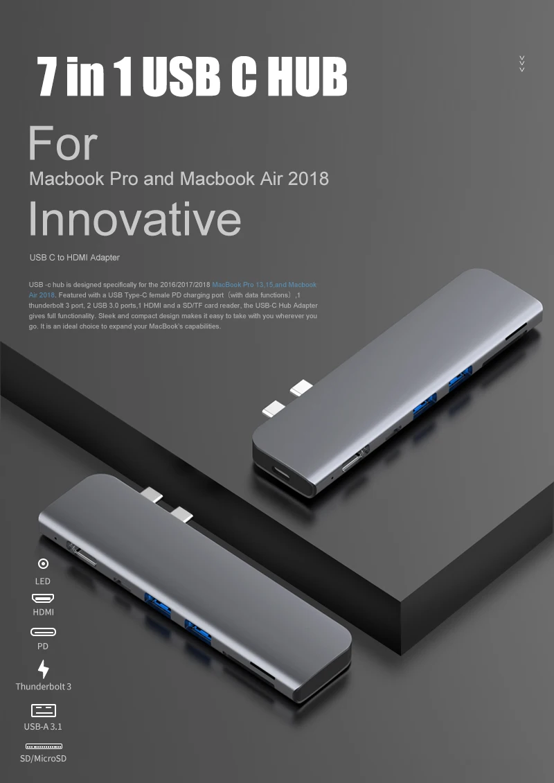 USB 3,1 type-C концентратор к HDMI адаптер 4K Thunderbolt 3 USB C концентратор с концентратором 3,0 TF sd-ридер слот PD для MacBook Pro/Air /