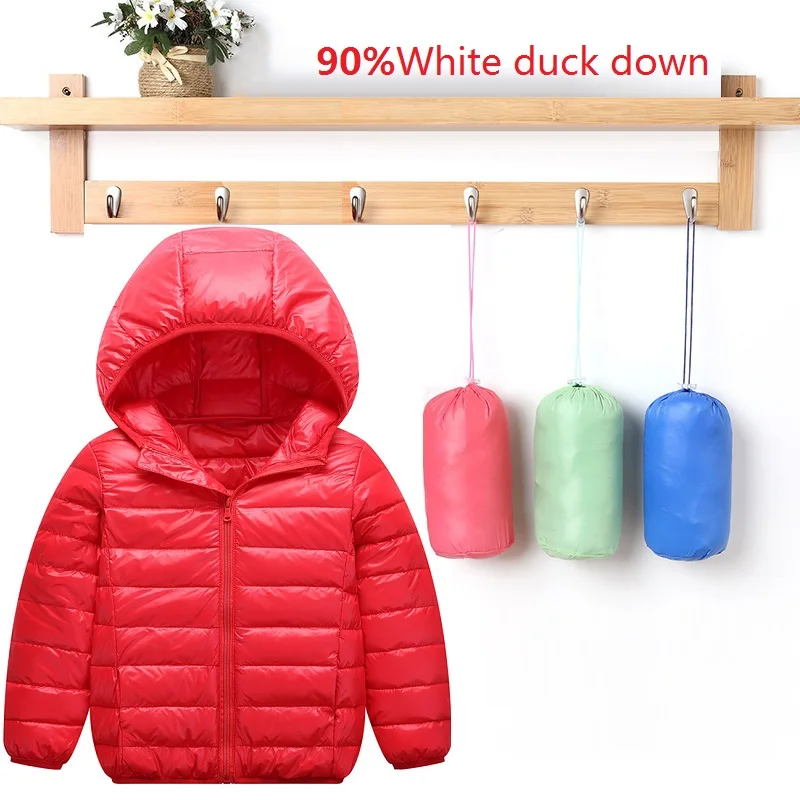Новая детская легкая теплая куртка-пуховик на раннюю зиму Детская куртка на утином пуху с капюшоном для мальчиков и девочек
