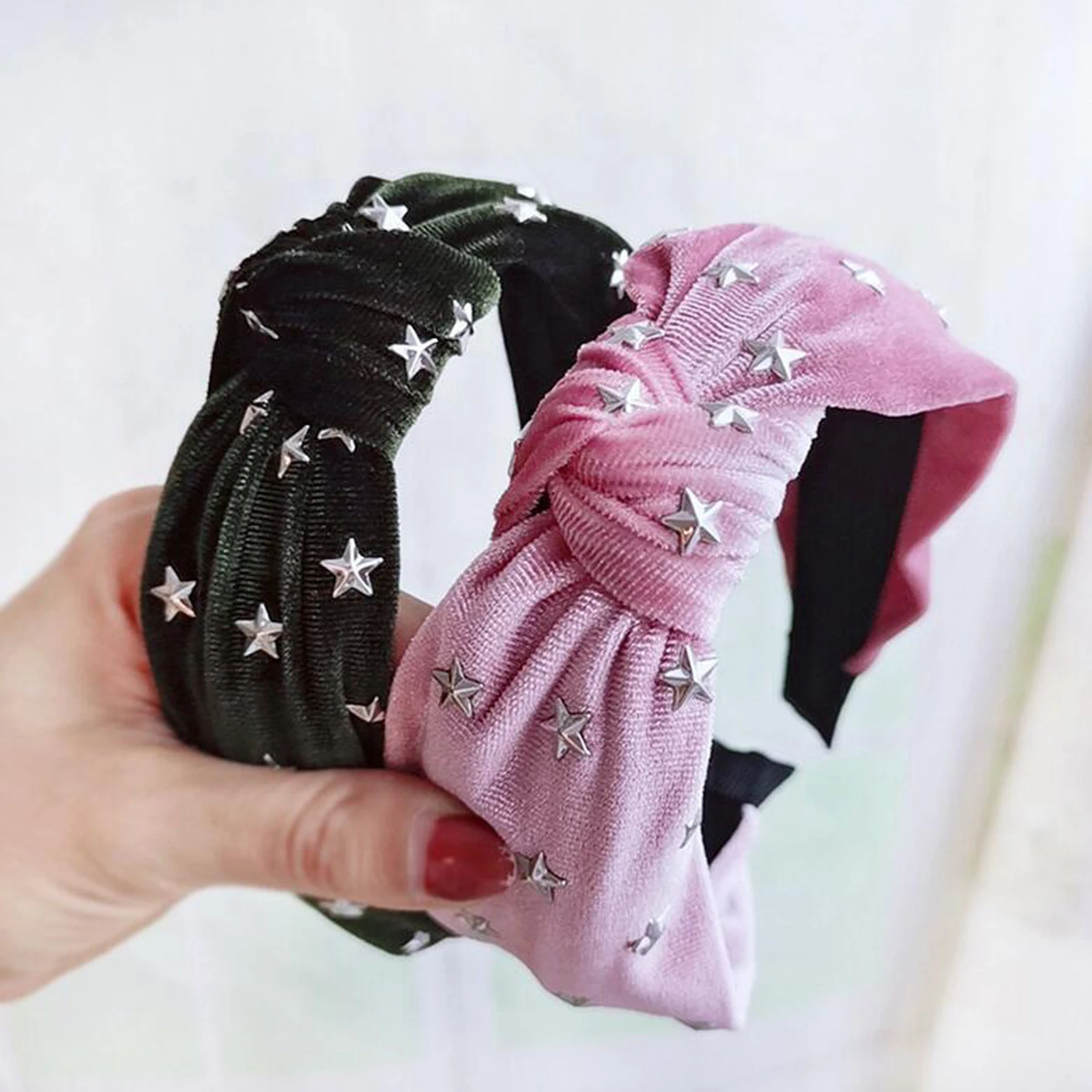 Новая мода фланелевая повязка на голову блестящая Звезда Hairband мягкий Средний обруч с бантиком Женская дикая Повседневная тюрбан Украшения для волос оптом