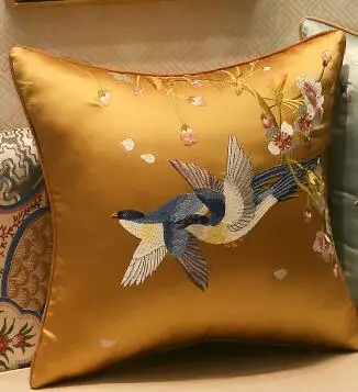 Дворцовая вышивка птица цветок Подушка с внутренней подушкой сатиновая Подушка кресло-Подушка декоративная для подарка - Цвет: yellow
