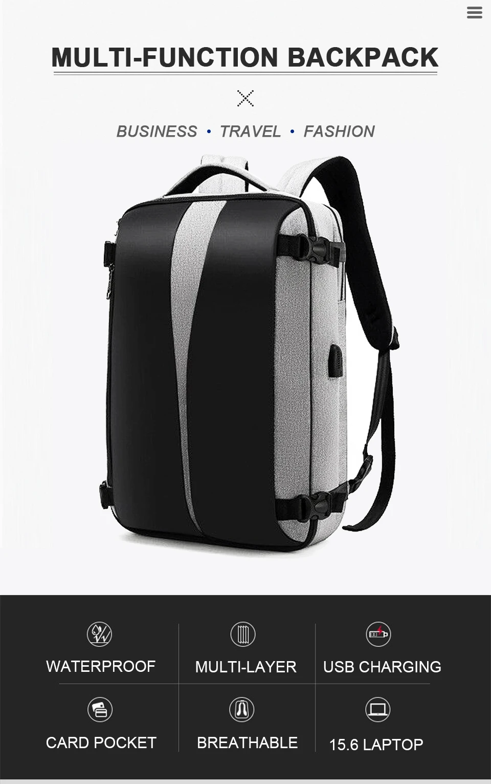 Men Backpack Anti Theft Travel Bagpack Laptop 15.6 Inch Notebook Waterproof Bags USB Charging Male Business Fashion Unisex Bag (1)