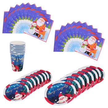 

1 Set of Disposable Paper Plates Cups Napkins Christmas Birthday Tableware
