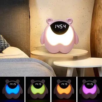 

2W Cute Bear Night Light Wake Up Alarm Clock Lights with Music USB Charging Sleep Helper Table Lamp for Children's Room