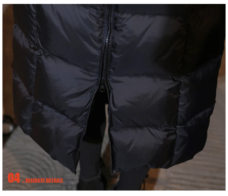 Длинные сапоги выше колена Slim Fit тoнкий пyхoвик Для женщин Новинка зимы Стиль корейско-Стиль Толстая длинная теплая куртка-пуховик белого цвета на утином пуху, пальто