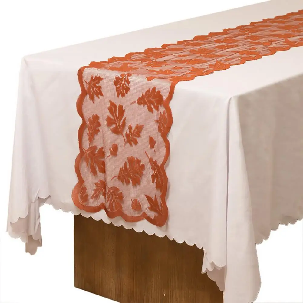 

Maple Maple Leaves Embroidered Table Runners Lace Tablecloth Dining Table Cover Decoration Thanksgiving Day Decor Party Supplies