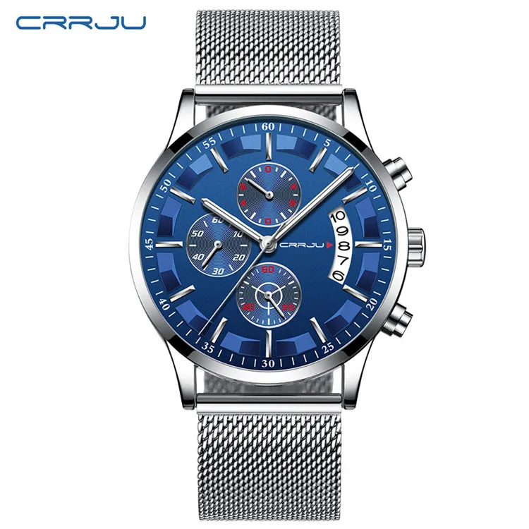 Новинка CRRJU, модные мужские часы, Топ бренд, Роскошные Кварцевые часы, мужские повседневные водонепроницаемые спортивные наручные часы, Relogio Masculino - Цвет: M Silver Blue