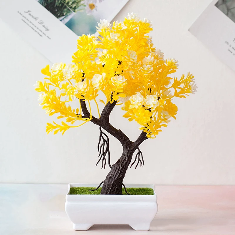 Artificial Potted Flower Fake Bonsai Pot Plant Home Office Table Desk Ornament Decor Simulation Plant Photography - Цвет: Yellow