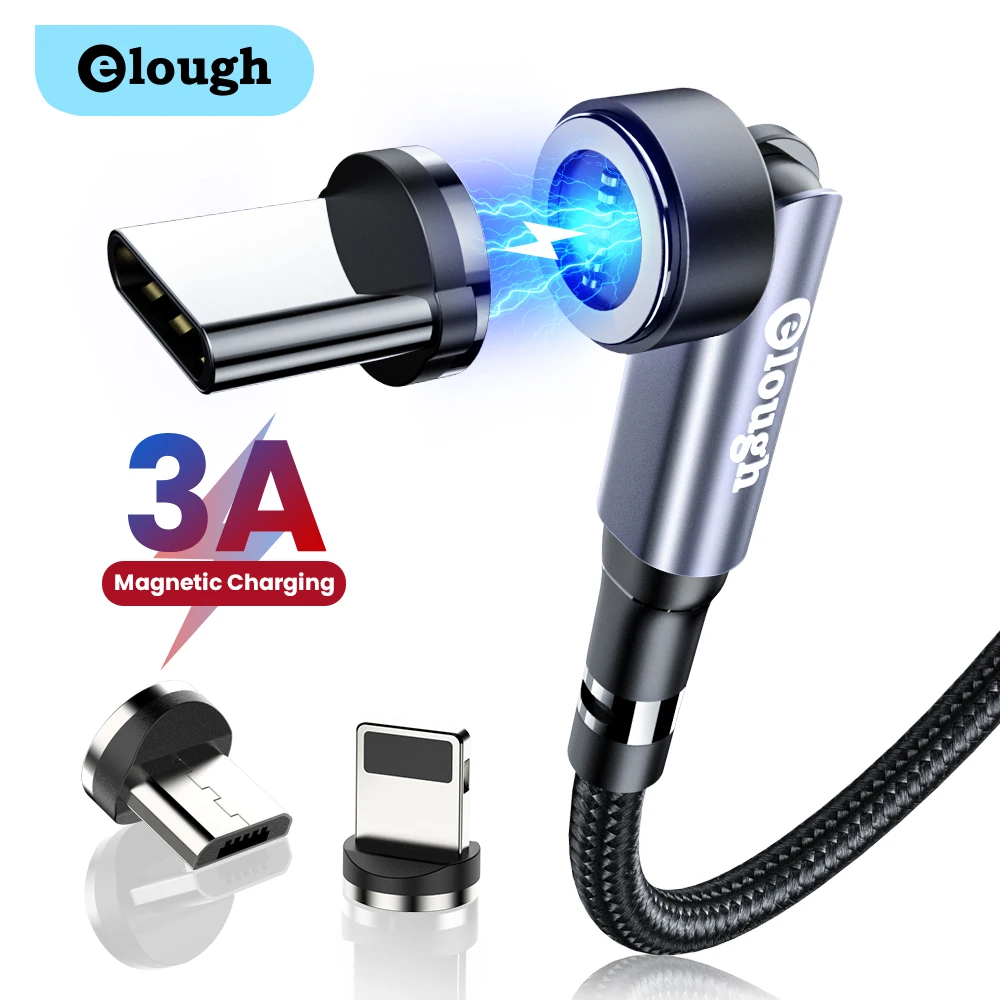 Магнитный кабель Elough 540 3 А QC3.0 для быстрой зарядки Micro USB Type-C iPhone Xiaomi зарядный