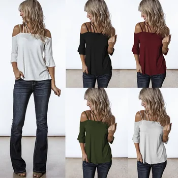 

Hot Sale 2020 Summer Sexy Suspenders Collar Backless Flared Sleeve Ladies Blouse Shirt 101210